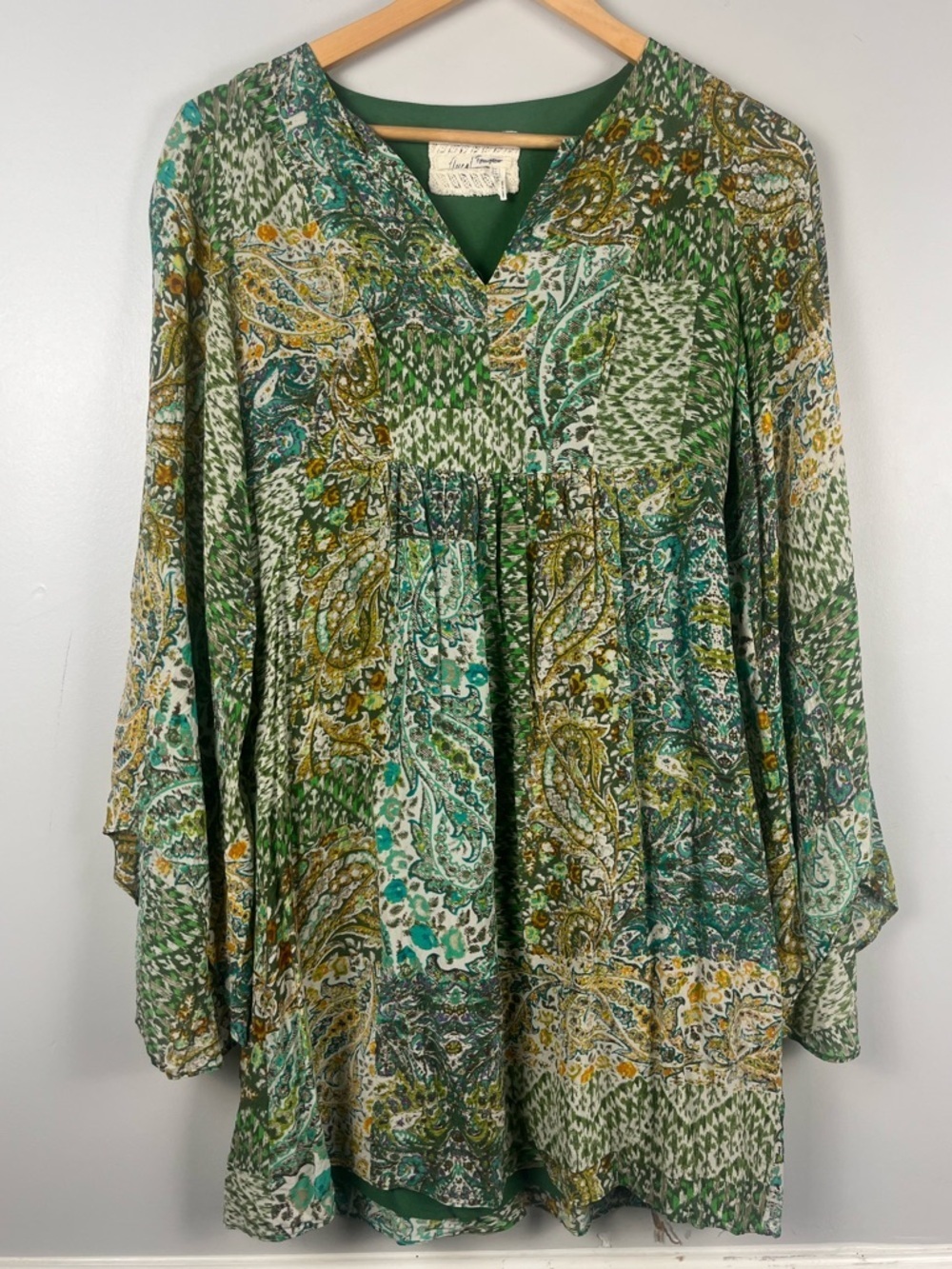 Anthropologie FLOREAT Silk Dress Kimono Boho Cottagecore Peasant Prairie Sz 0